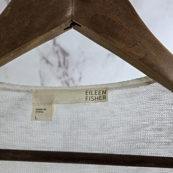 EILEEN FISHER Cardigan Womens Large Cream Linen Open Front Ruffle Sweater - Picture 3 of 12